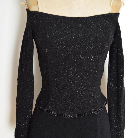 vintage 90s dress Scott McClintock black glitter sparkle whimsigoth prom maxi XS - Picture 2 of 8